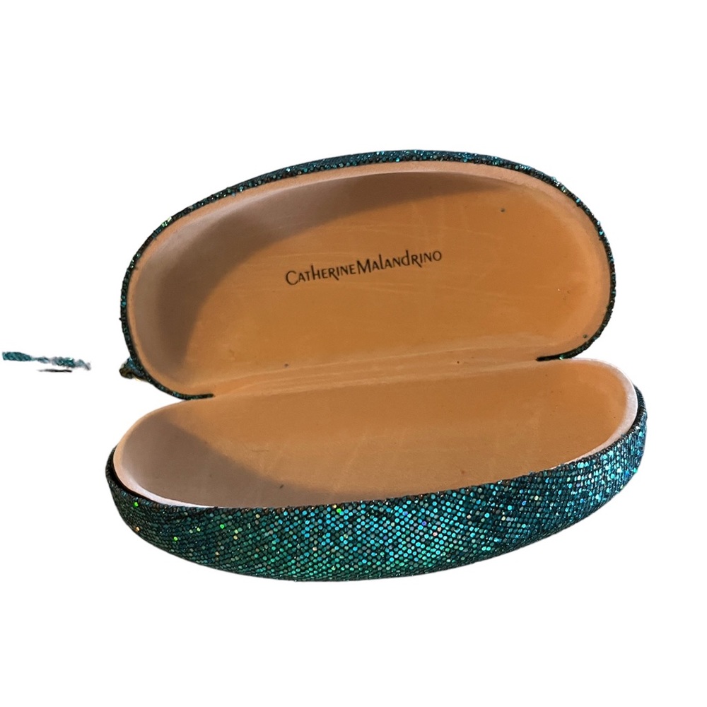 Catherine Malandrino Hard Eyeglass Case Wristlet, Turquoise Glitter